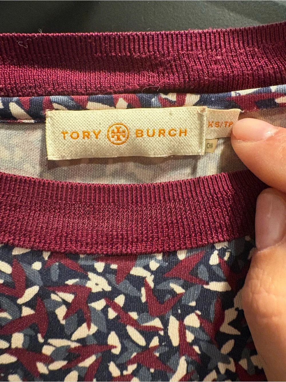 Tory Burch Maroon Multi-Print Long Sleeve Dress 100% silk size xs